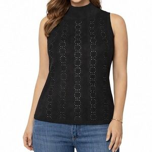 WHITE HOUSE BLACK MARKET Sleeveless Knit Top sz M Mock Neck Rhinestone Pullover